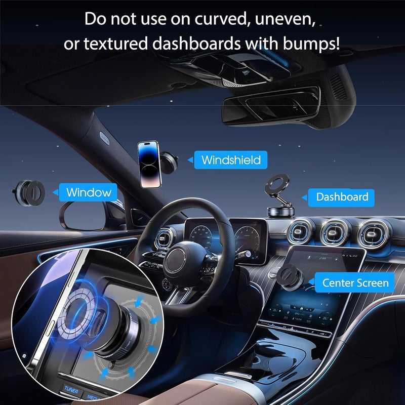 Jikasho Vacuum Magnetic Suction Phone Holder, Foldable and Retractable Hands-Free Suction Cup Phone Mount for Car/Gym/Mirror/Smooth Surface, Compatible with iPhone & Android (Gel Suction Cup Black) - Image 2